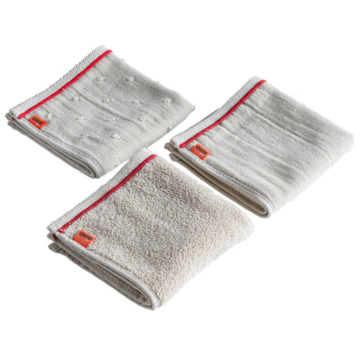 タオルハンカチ ハンドタオル  25 × 25 cm 異なる3種類の織り方 リネンベージュ 3枚 セット 綿100%