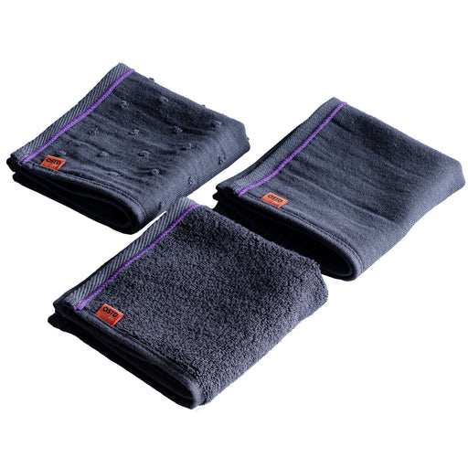 タオルハンカチ ハンドタオル  25 × 25 cm 異なる3種類の織り方 チャコール 3枚 セット 綿100%