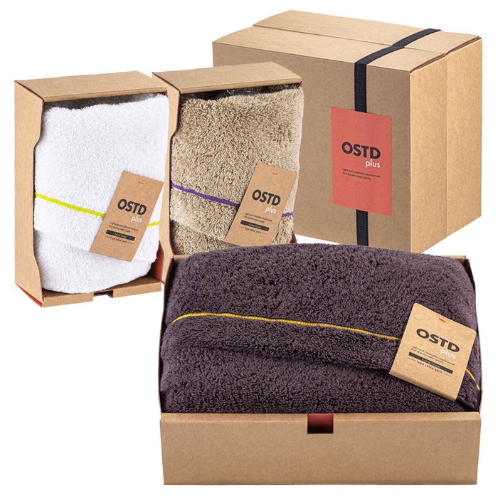 タオルギフト【OSTD plus】2BOXギフトセット #10 バスタオル〈ココア〉 × フェイスタオル2枚〈ホワイト/キャメル〉