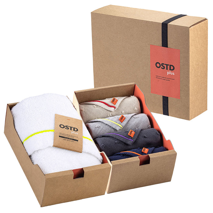 タオルギフト【OSTD plus】ギフトBOX #04 フェイスタオル〈ホワイト〉 × タオルハンカチ4枚〈ドットガーゼ〉 セット