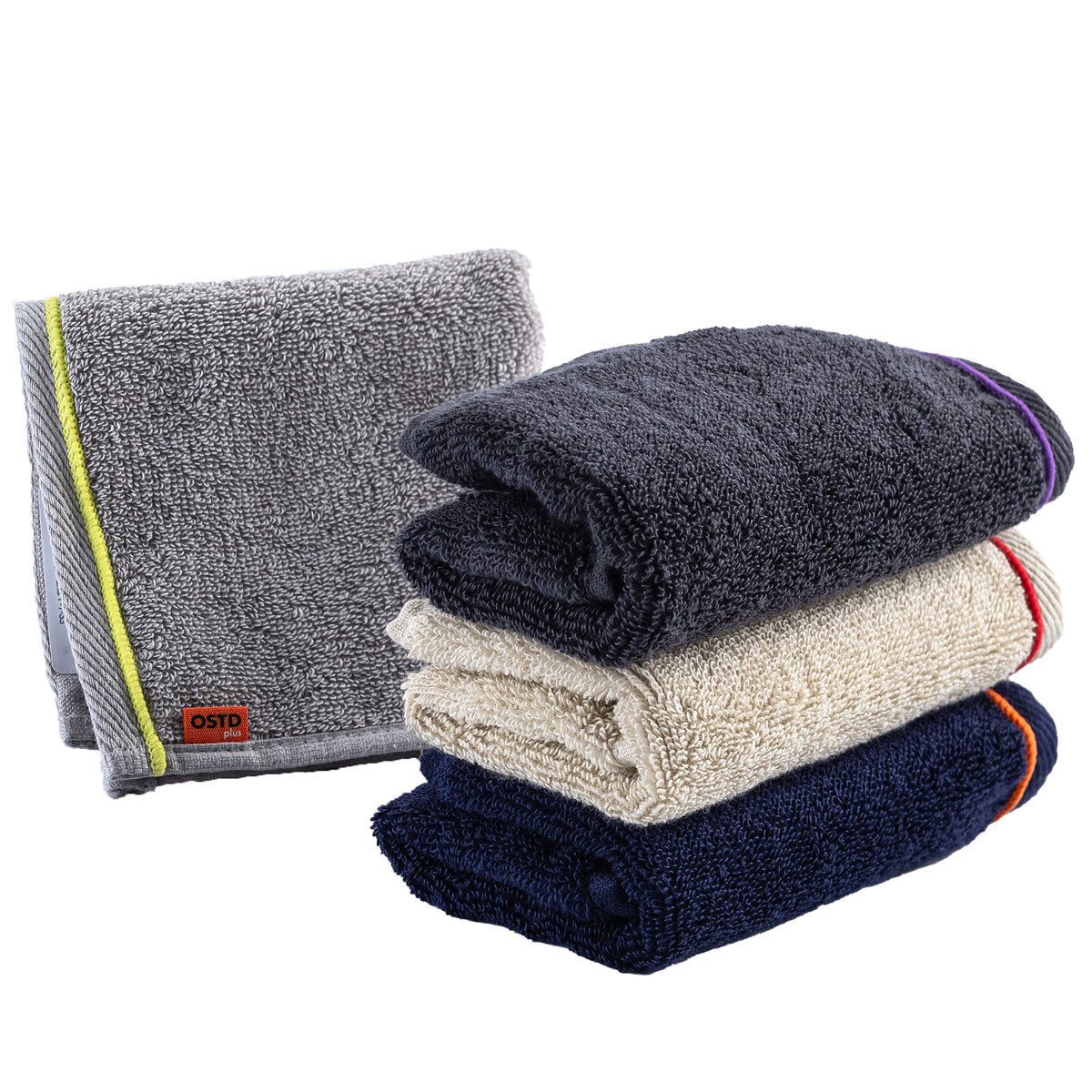 おしゃれなハンドタオル〈パイル×パイル〉4色セット 厚手・高吸収