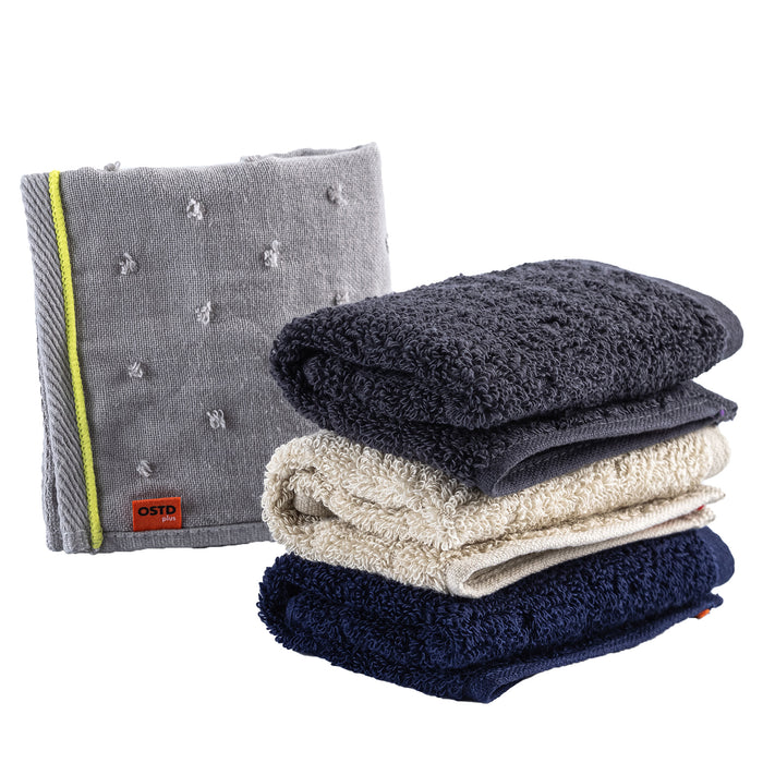 おしゃれなハンドタオル〈ドットガーゼ×パイル〉4色セット 肌触りが良いタオルハンカチ