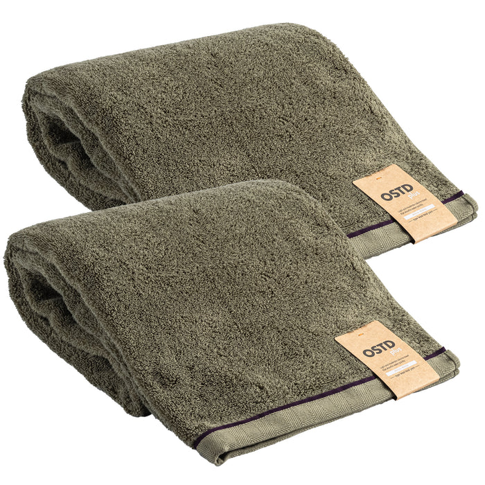 もこもこ厚手 バスタオル2枚〈カーキ〉肌触りの良い高吸水