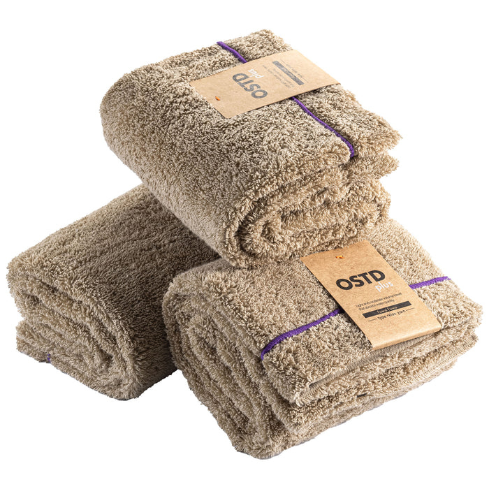 ふわふわ フェイスタオル3枚〈キャメル〉かわいいインテリア速乾