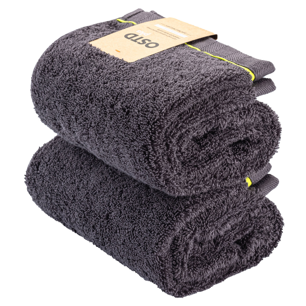 もこもこ厚手 フェイスタオル2枚〈チャコール〉サウナ後も超吸水